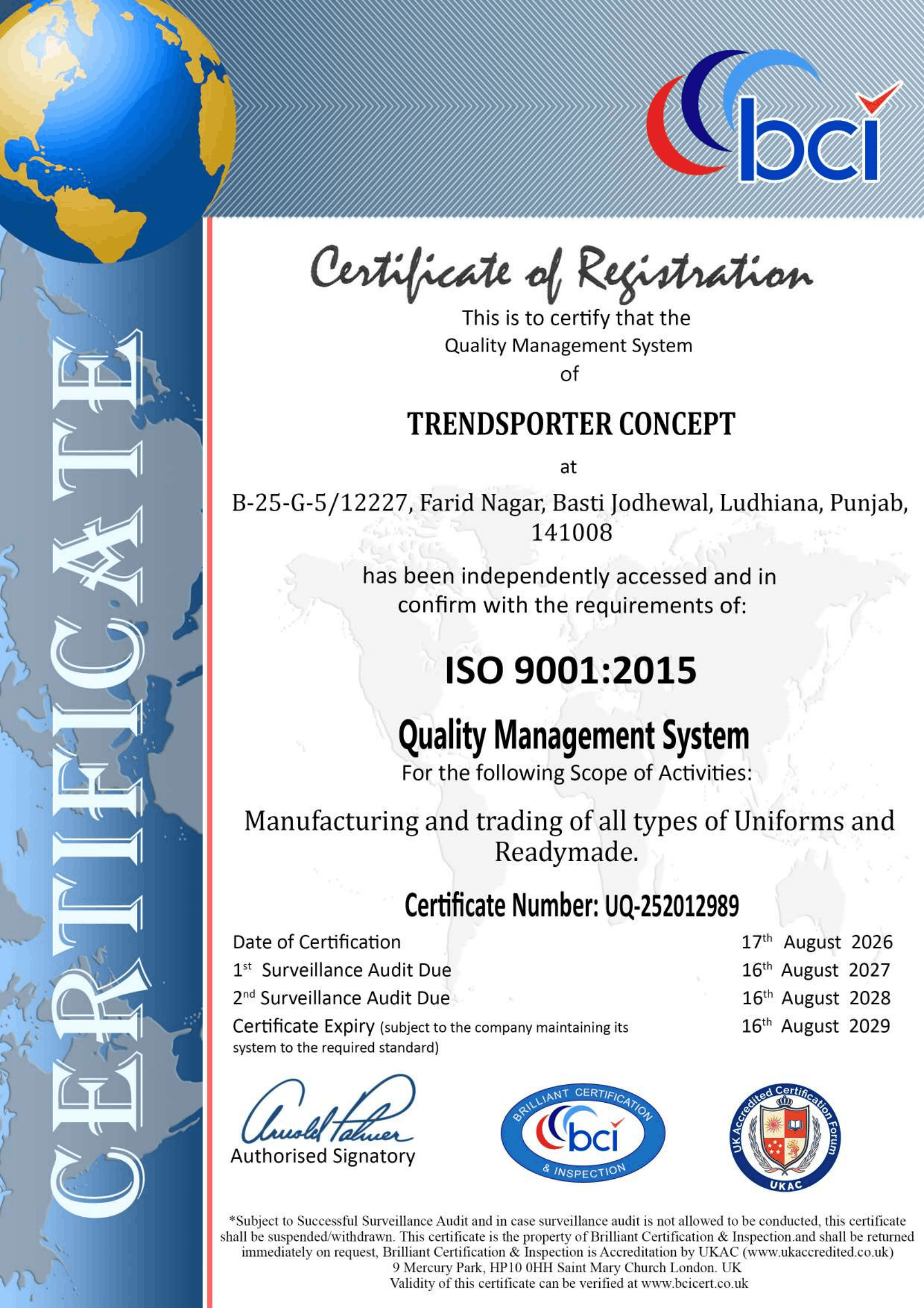 ISO 9001:2015 Certificate of Registration